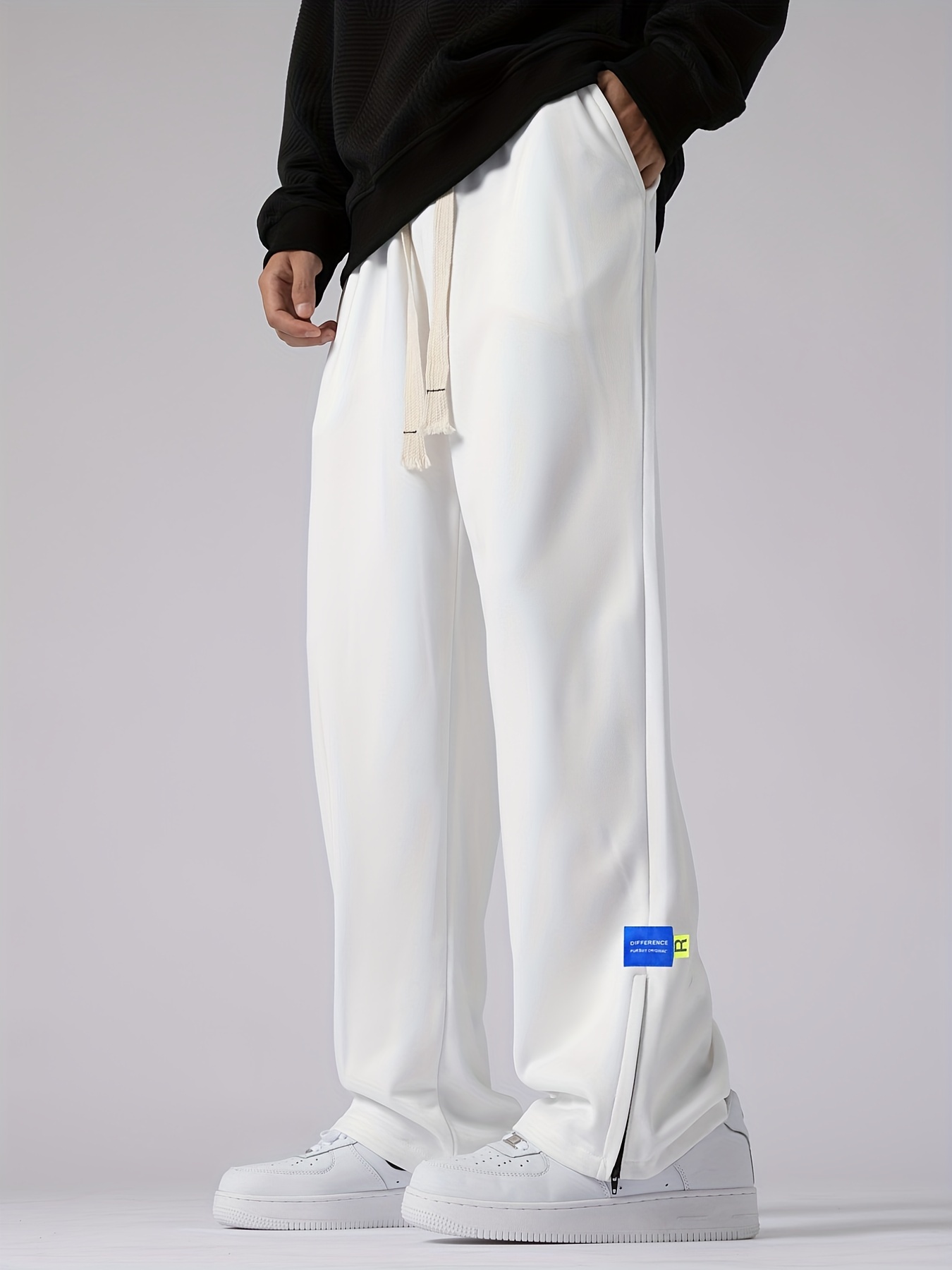 Side Slit With Zipper Drawstring Sweatpants Loose Pants Men's