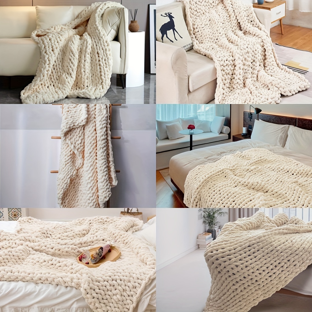 Manta de punto grueso, muy suave, manta voluminosa de lana merino, hecha a  mano, sofá cama, cama, cama, cama, cama, cama, cama, 28.0 x 31.9 in