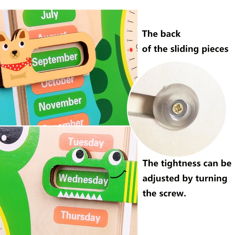  woody treasures - Montessori Wooden Toys Kids Clock - Wooden  Toy for 3 Year Olds - Unique Learning Toy for Toddlers Learn About Seasons,  Months, Days of Week, Time Telling 