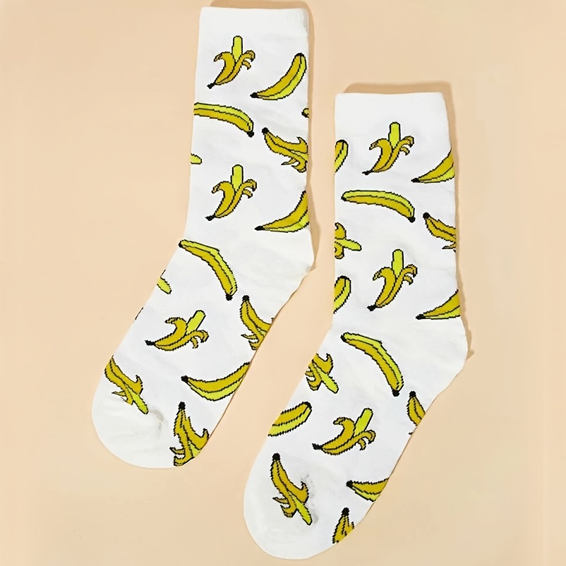 Women's Banana Print Cotton Socks Casual Novelty Crew Socks - Temu Canada