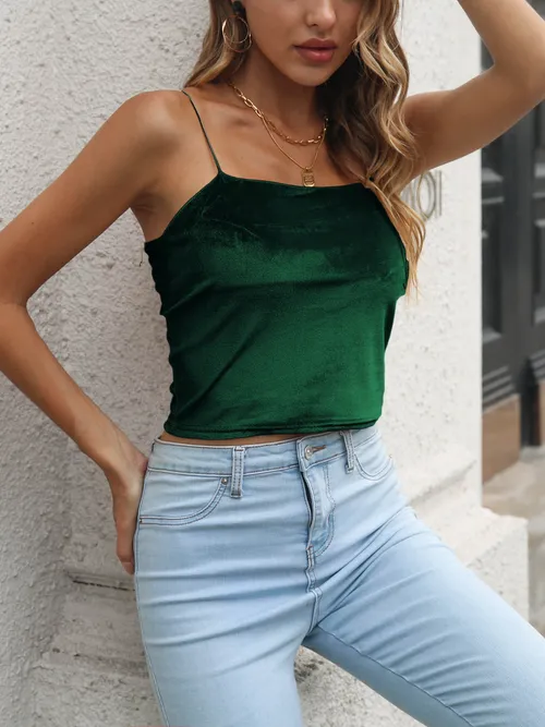 Spaghetti Solid Crop Top Sexy Sleeveless Summer Backless Cami Top ...