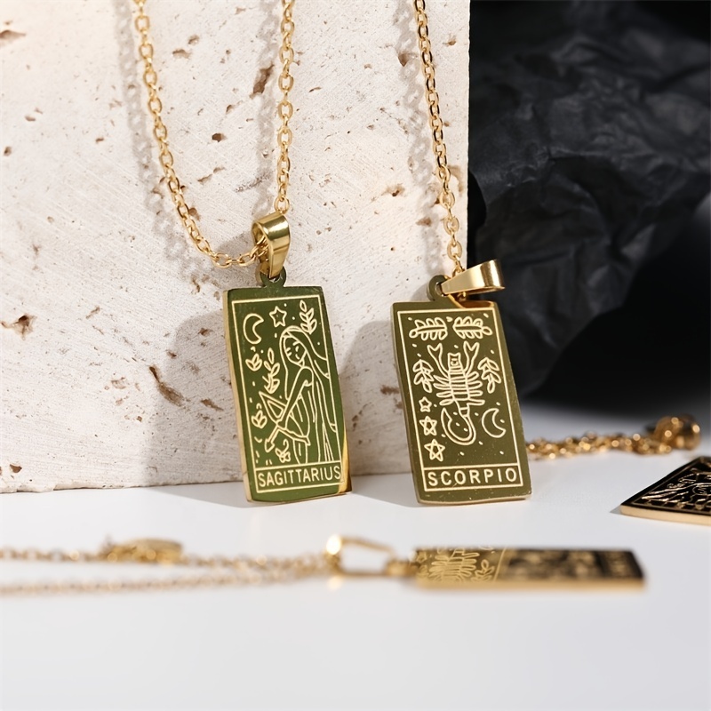Stainless Steel Tarot Card Pendant Necklace 18k Gold Plated - Temu
