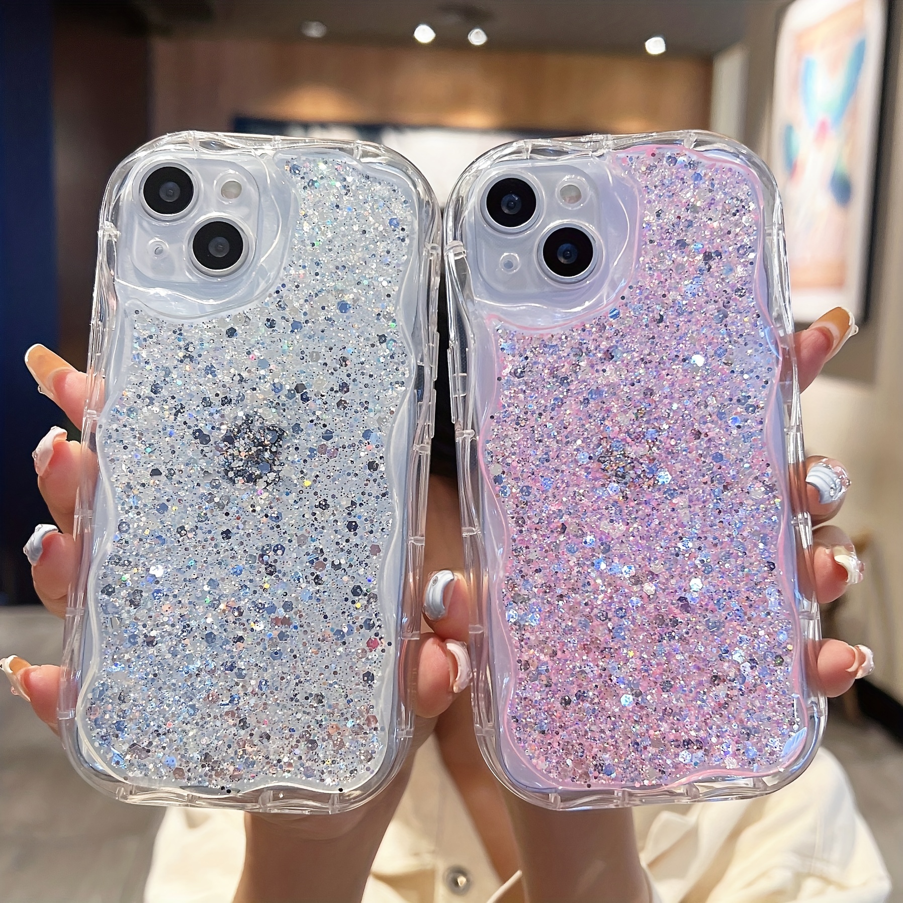 Funda transparente con purpurina brillante de lujo para iPhone, 15