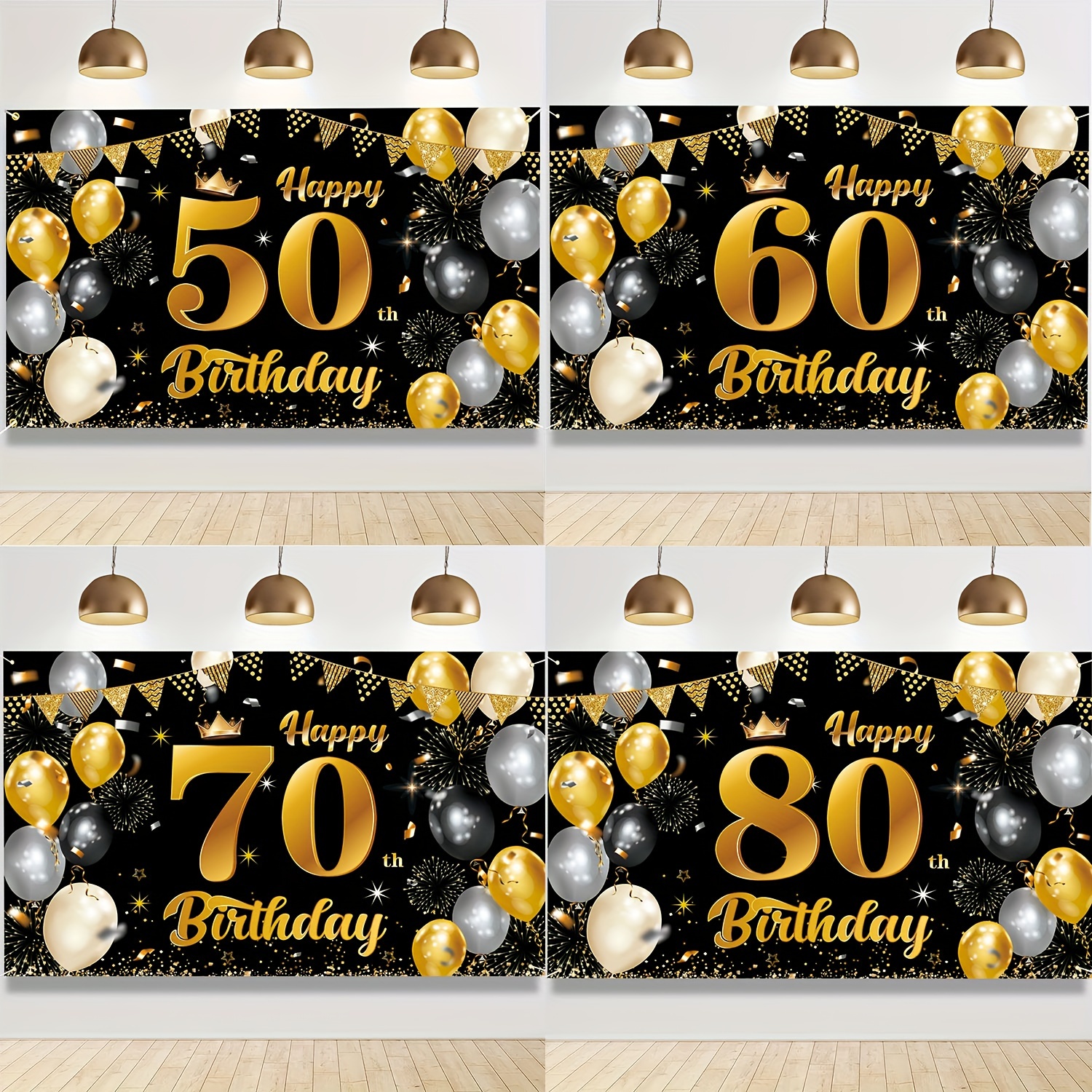 Cartel de decoración de cumpleaños número 50, color morado, negro y dorado,  cartel grande de feliz cumpleaños, fondo de 50 cumpleaños, cabina de fotos