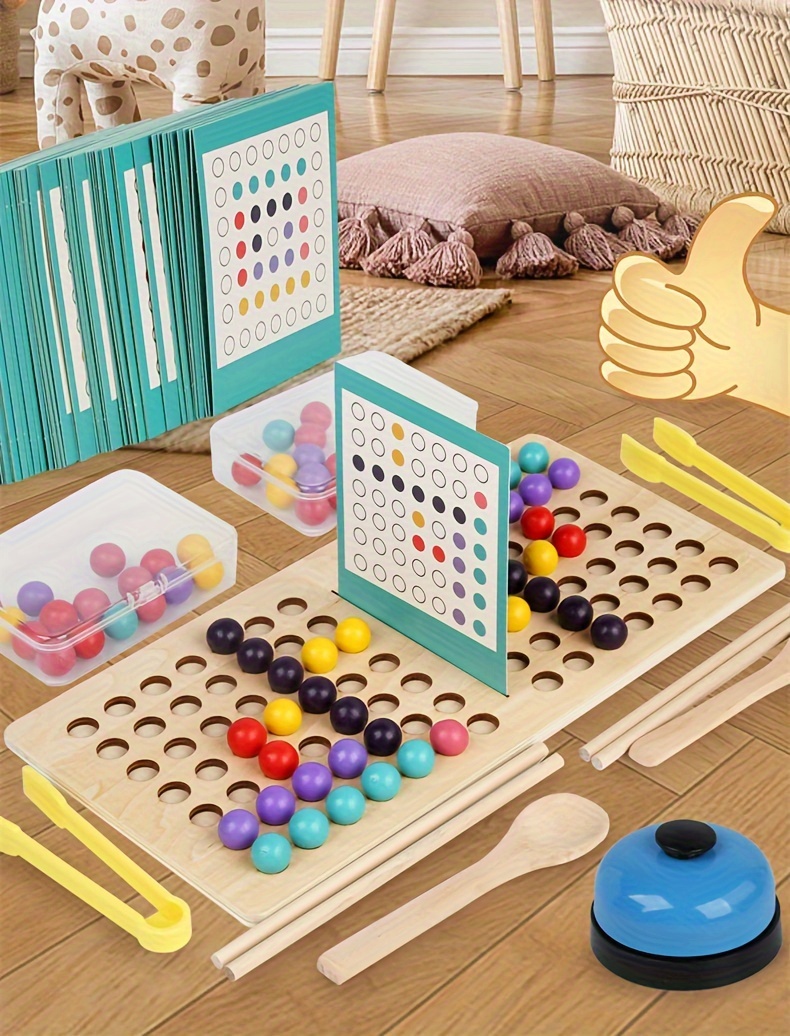 Wooden Toy Clip Beads Game Bead Holder Game Puzzle Board