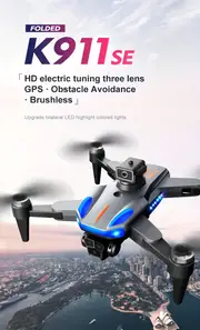 new k911se foldable 5g brushless rc drone quadcopter with triple hd cameras gps optical flow dual positioning intelligent hover obstacle avoidance wifi fpv app control ideal for halloween christmas and thanksgiving gifts toys details 0