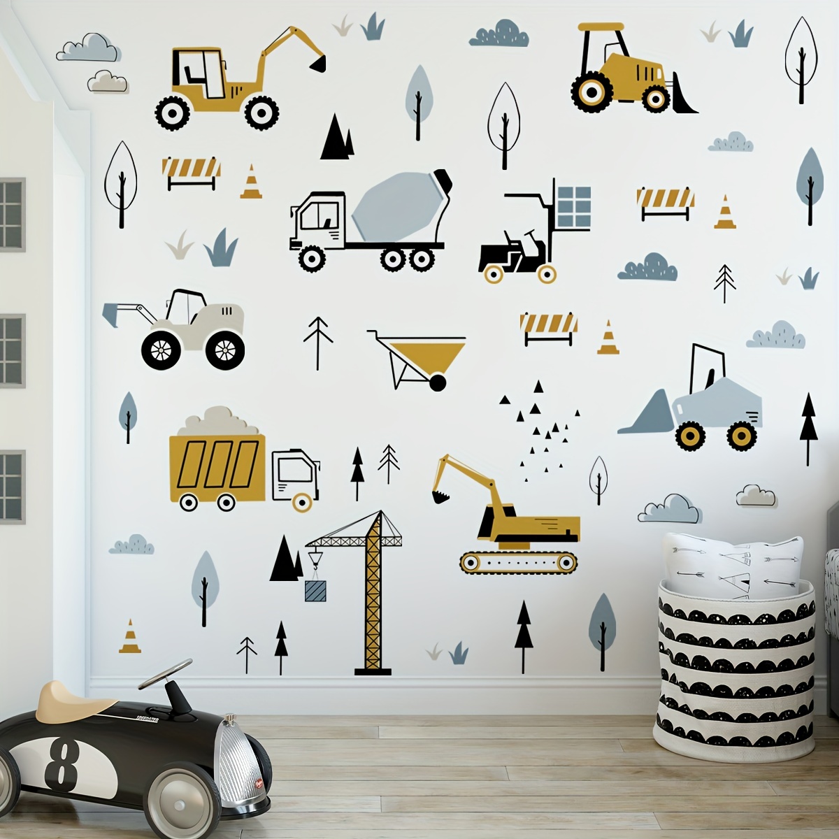 

1 Set Stickers, Wall Stickers, Construction Vehicle, Background Wall Decoration For Living Room And Bedroom