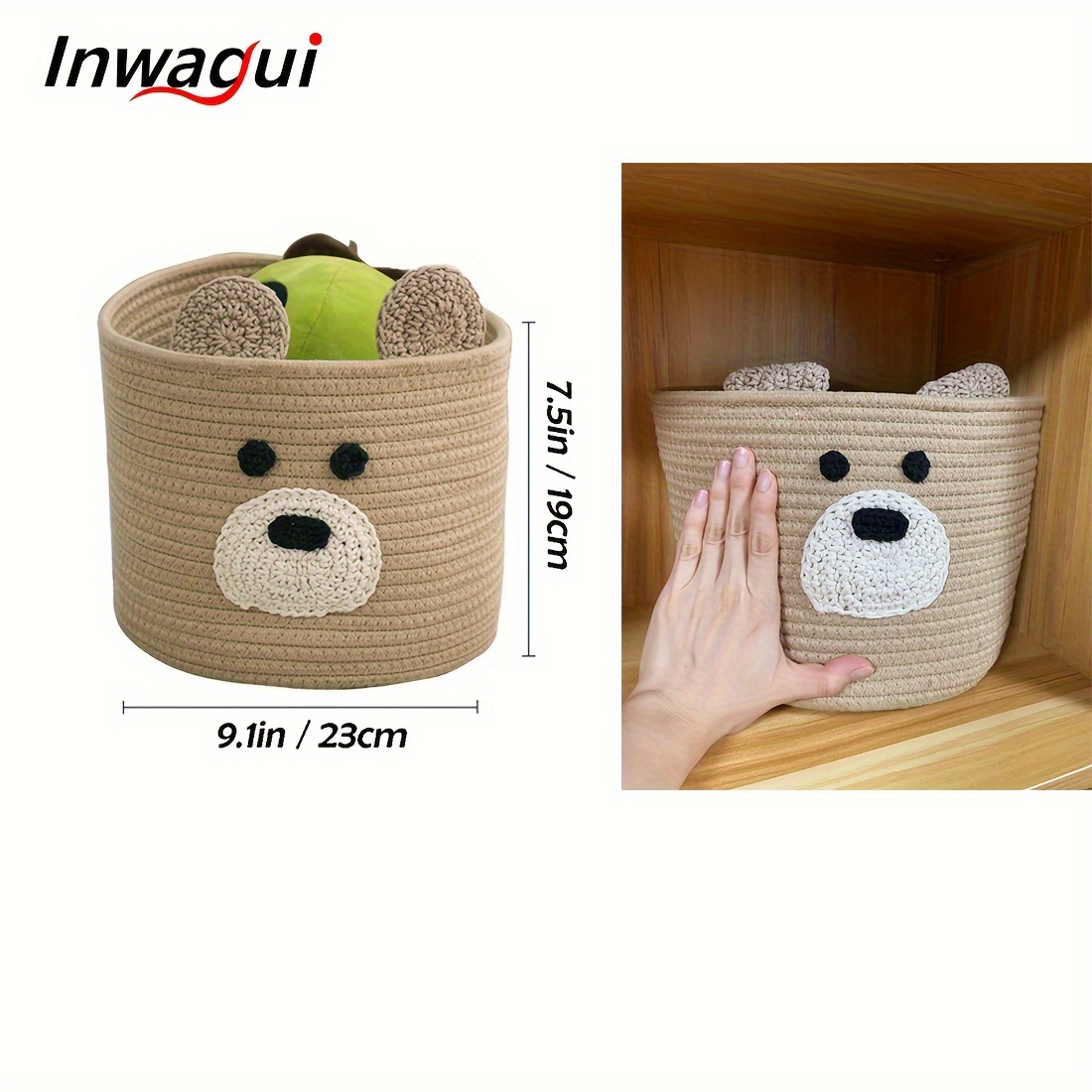 Little Bear Cartoon Round Small Basket Rope Woven Baskets - Temu