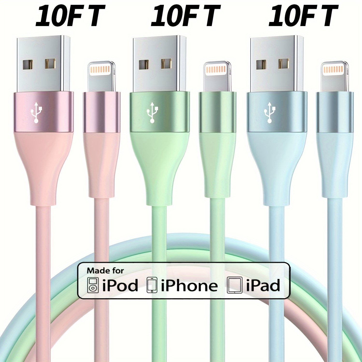 Paquete de 5 (10 pies), certificado Apple MFi, cargador de iPhone, cable  Lightning largo de carga rápida, compatible con iPhone 14/14 Pro Max/13 Pro