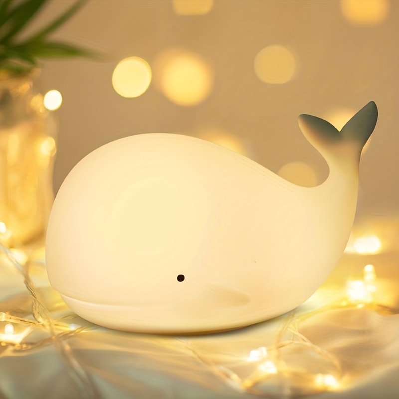 Linda luz nocturna de ballena para niños, bebé Kawaii con 7 colores LED  cambiantes, lámpara blanda de control de grifo, recargable por USB, regalos  de