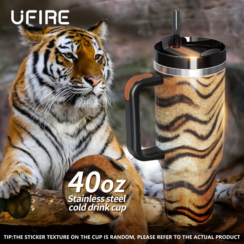 Stainless Steel Tumbler Leopard Print With Handle And - Temu