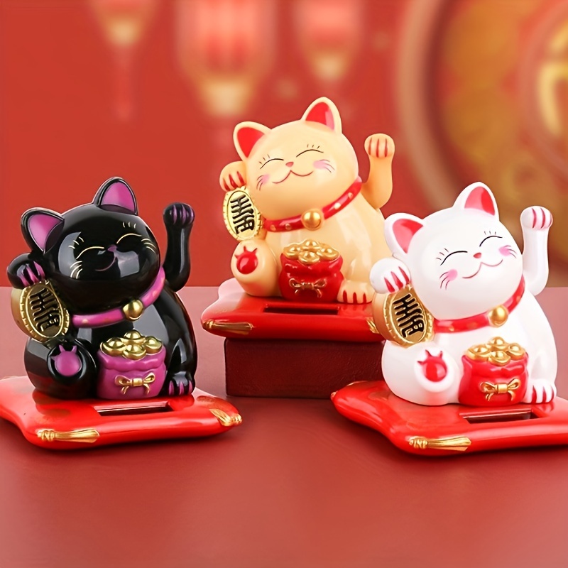 Cartoon Lucky Cat Money Bank Porcelain Ornament Animal Figurine Kitten  Statue Red 