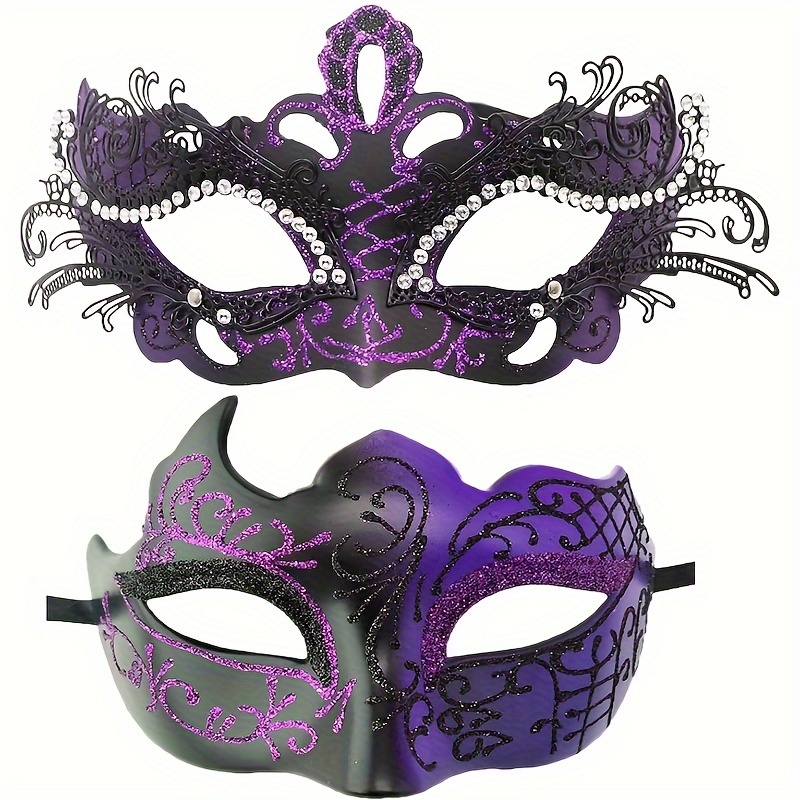 Purple and Black Couples Venetian Party Mask - Couples Masquerade Masks