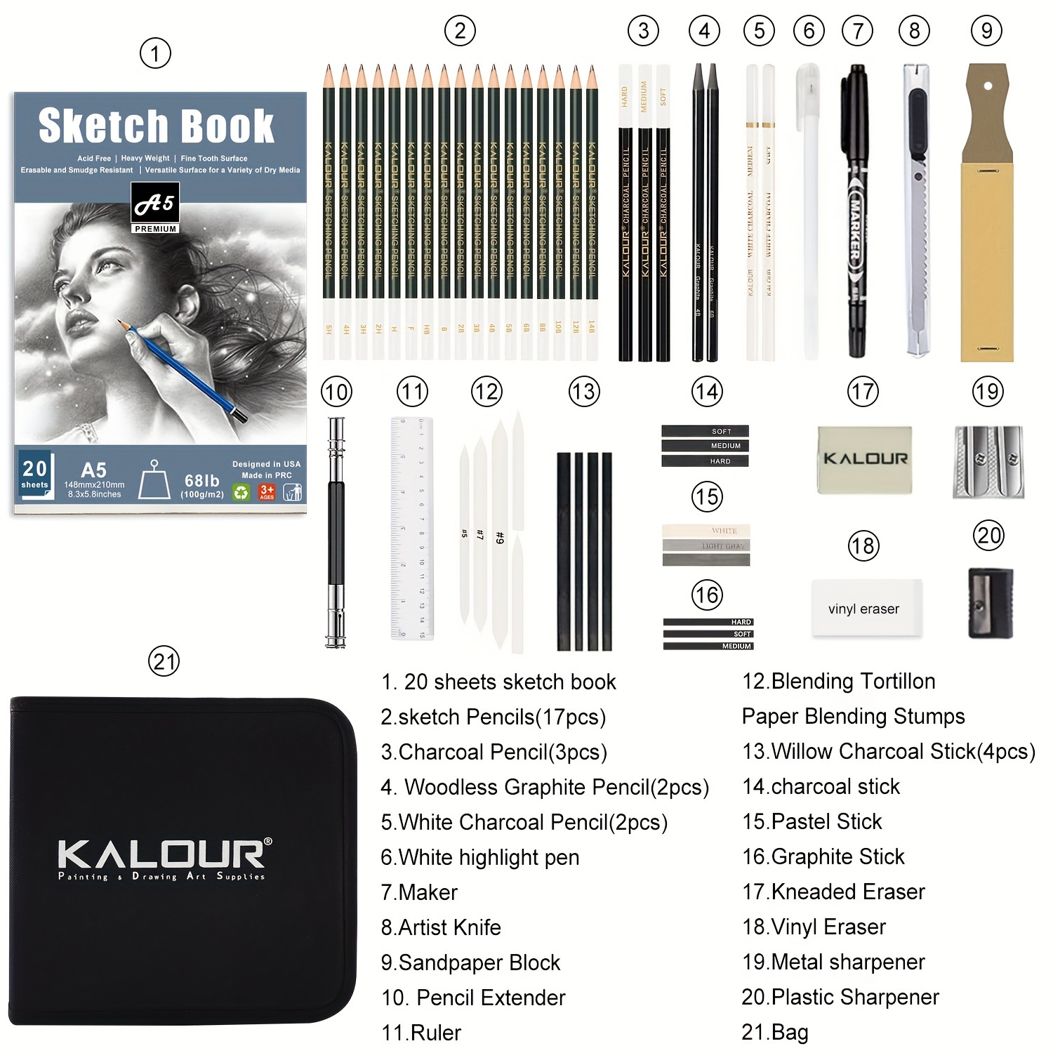 KALOUR 82 Pack Drawing Sketching Pencils Kit, Premium Sketch Art Suppl —  CHIMIYA