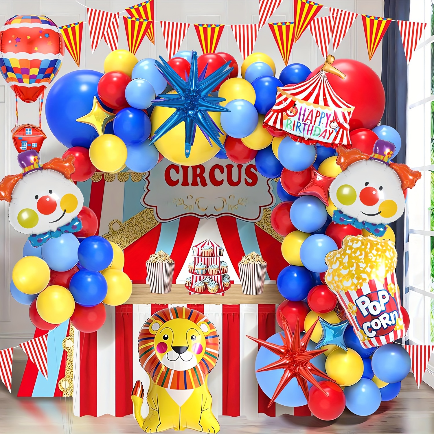 52 piezas de suministros de decoración de fiesta de circo de carnaval,  ideas de fiesta de cumpleaños de carnaval, pancarta de feliz cumpleaños de