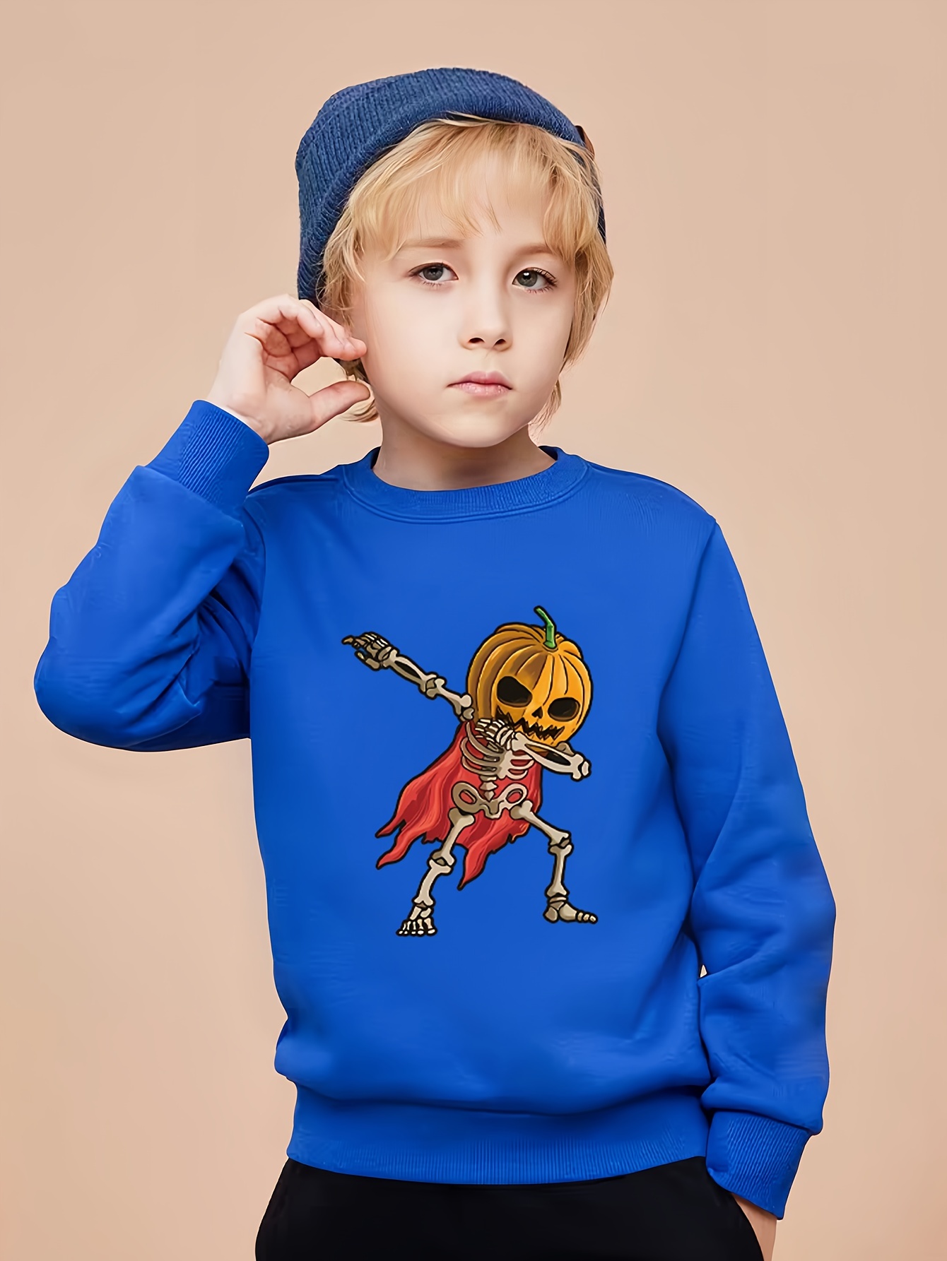 Halloween Pumpkin Skeleton Pattern Print Boys Kids Casual Temu