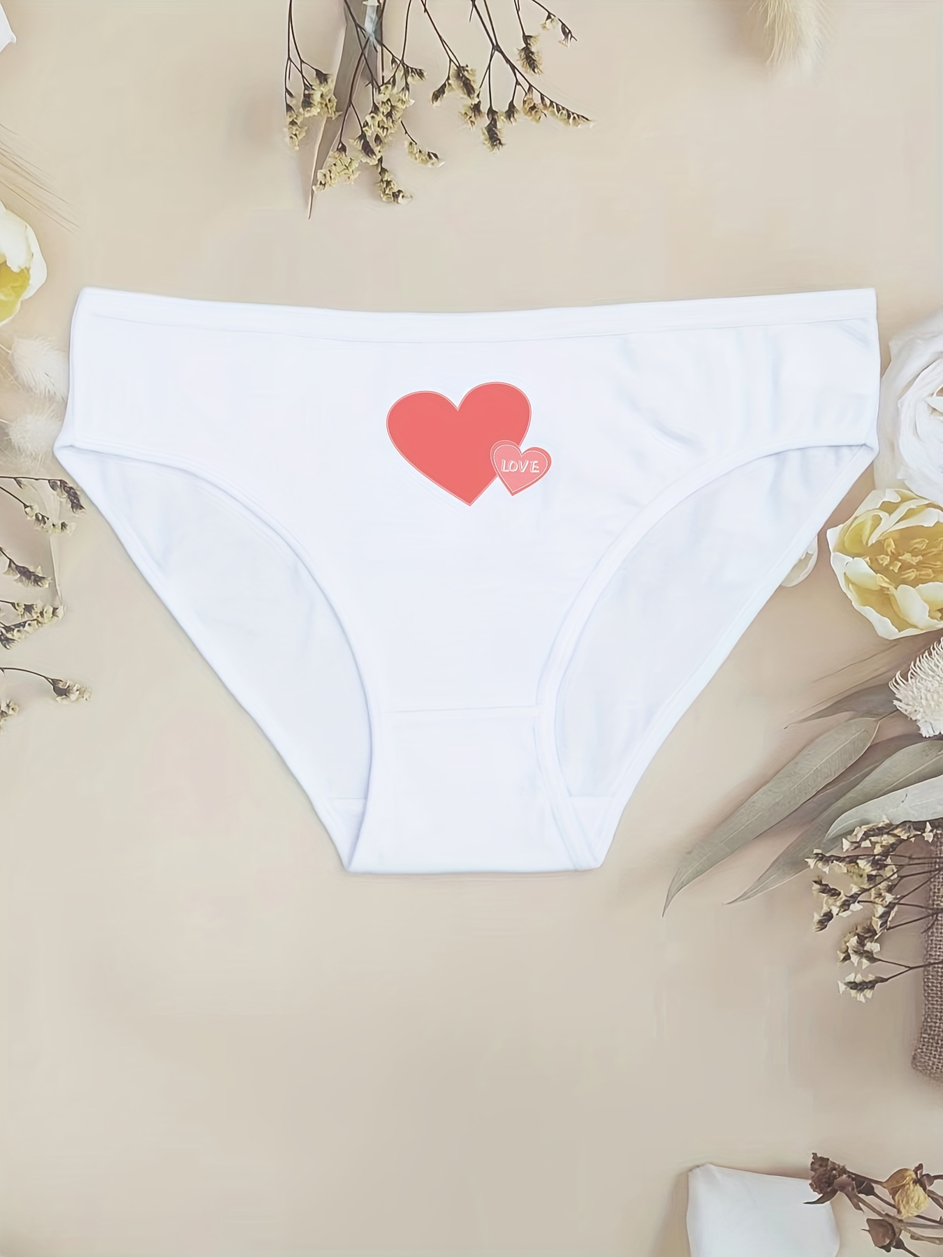 Heart Print Briefs Comfy Breathable Stretchy Intimates - Temu Philippines