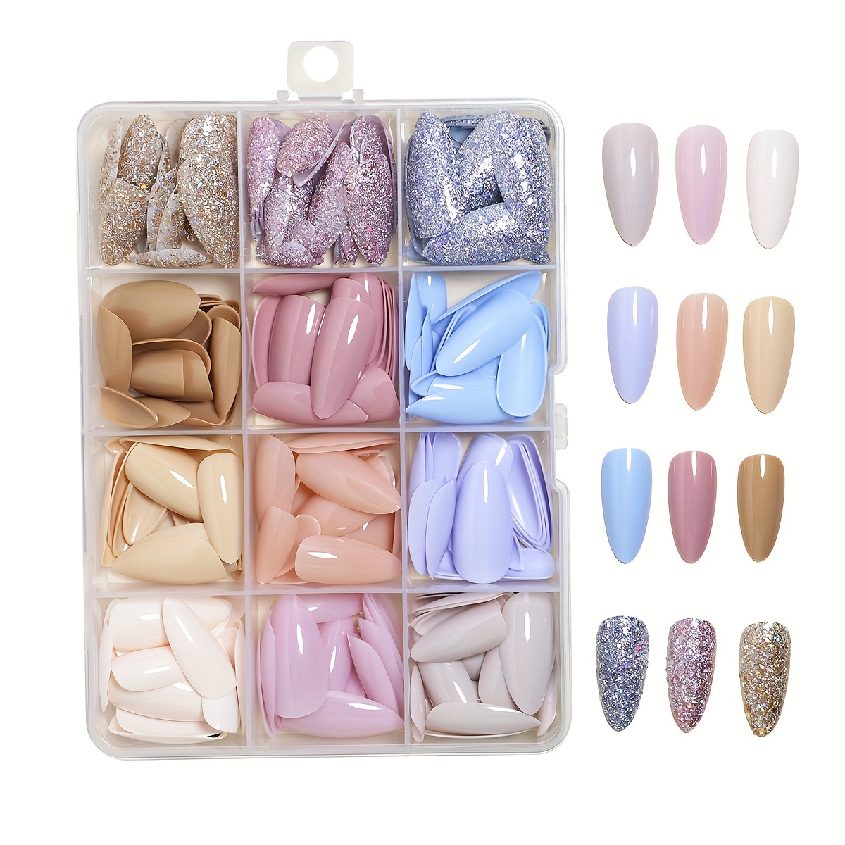 

288 Pcs 12 Different Colors Glossy Almond Shaped False Nails, Medium Almond Nails Full Coverage Fake Nails With Storage Box For Women And Girls