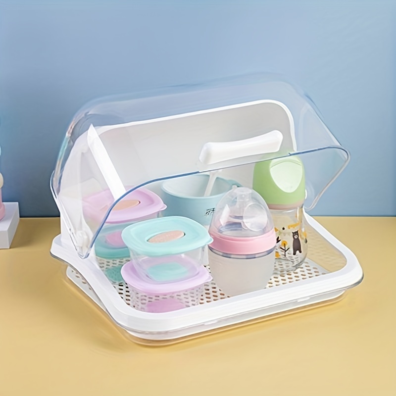 Baby Desktop Storage Box With Lid Dustproof Bottle Drain - Temu