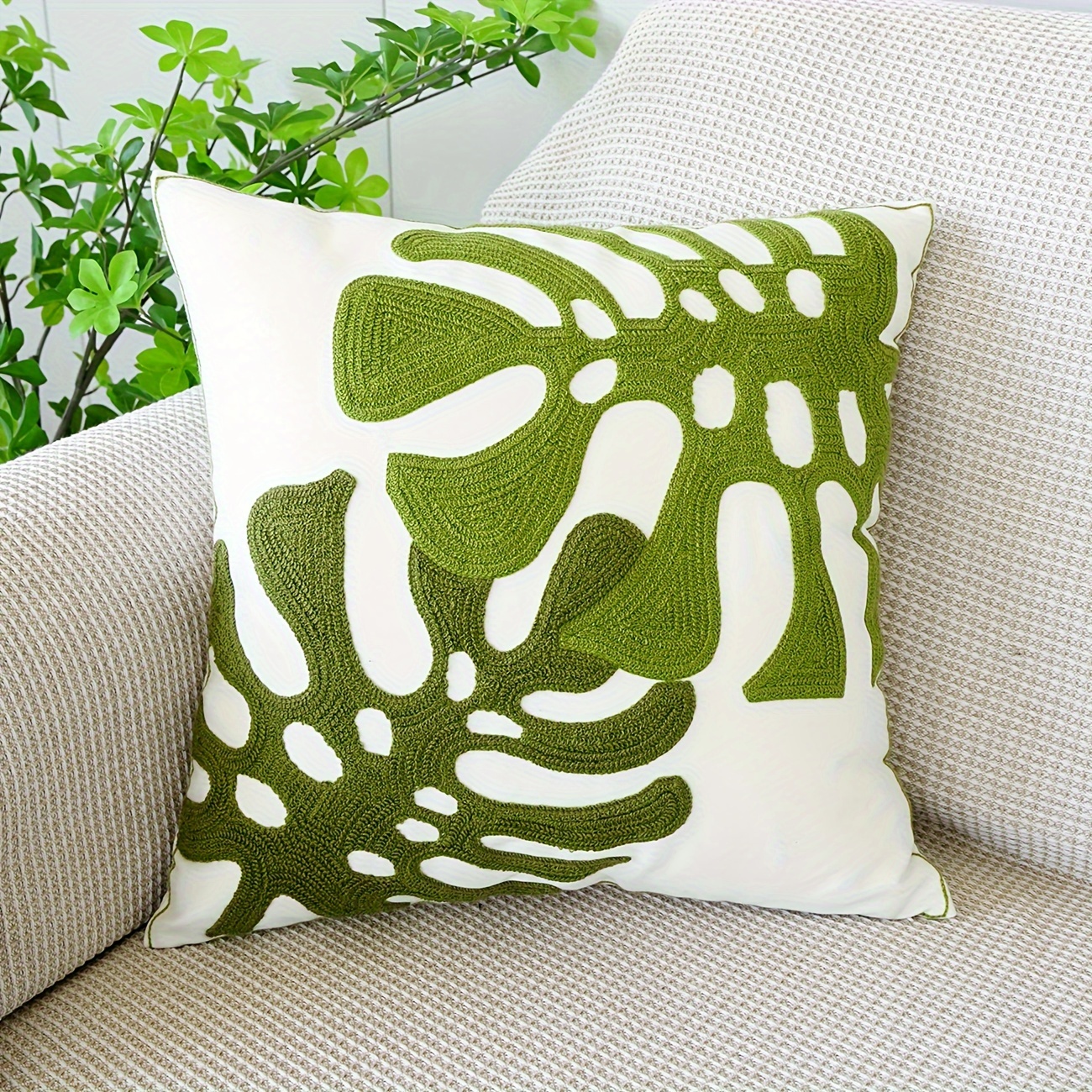 

1pc Green Pastoral Plant 3d Embroidery Pillowcase, Home Decor, Room Decor, Office Decor, Living Room Decor, Sofa Decor (no Pillow Core)