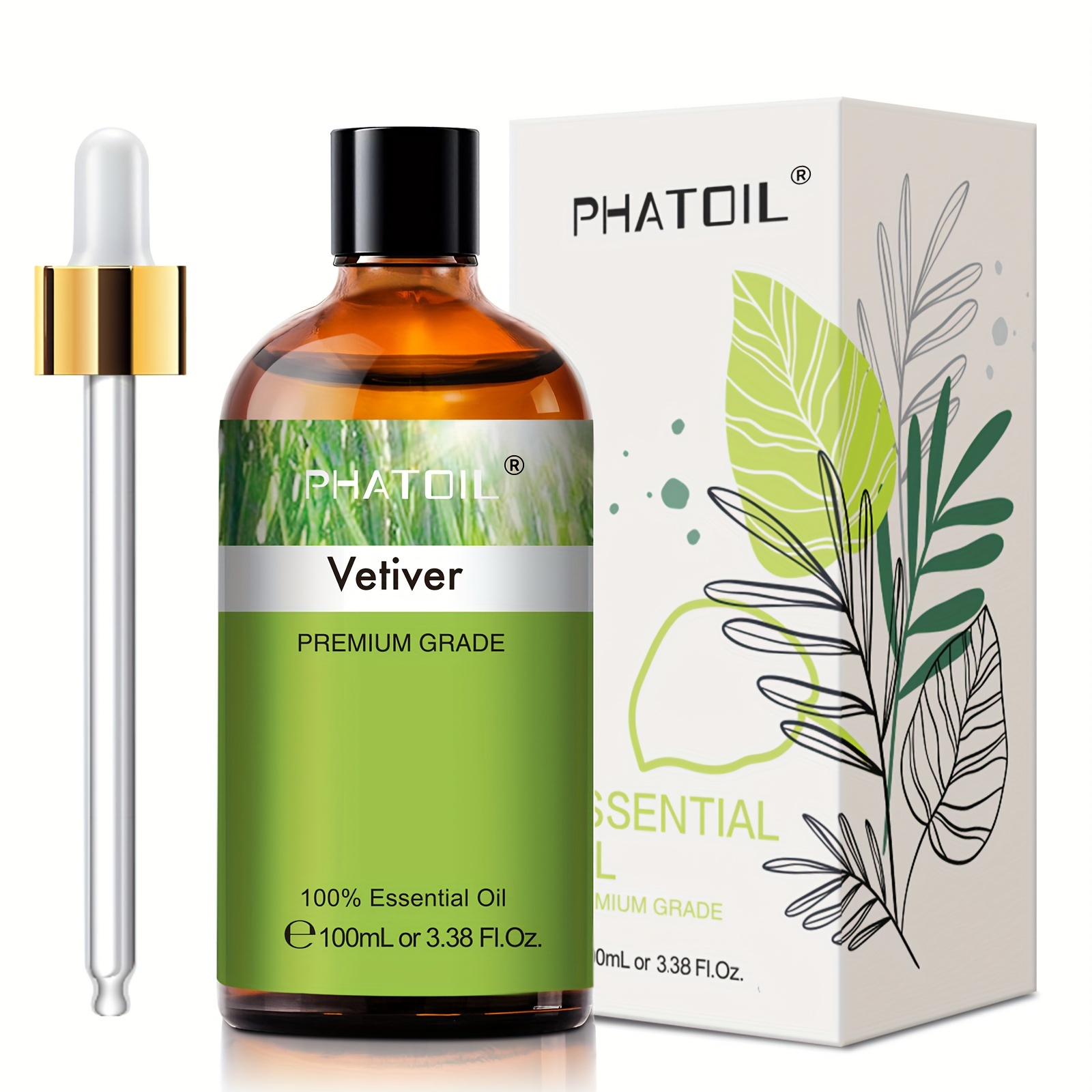 EUQEE Vetiver Essential Oil 4oz/118ML Large Bottle Vetiver Oil Premium  Essential Oil for Candle Making, Humidifier, Diffusers - with Glass Dropper