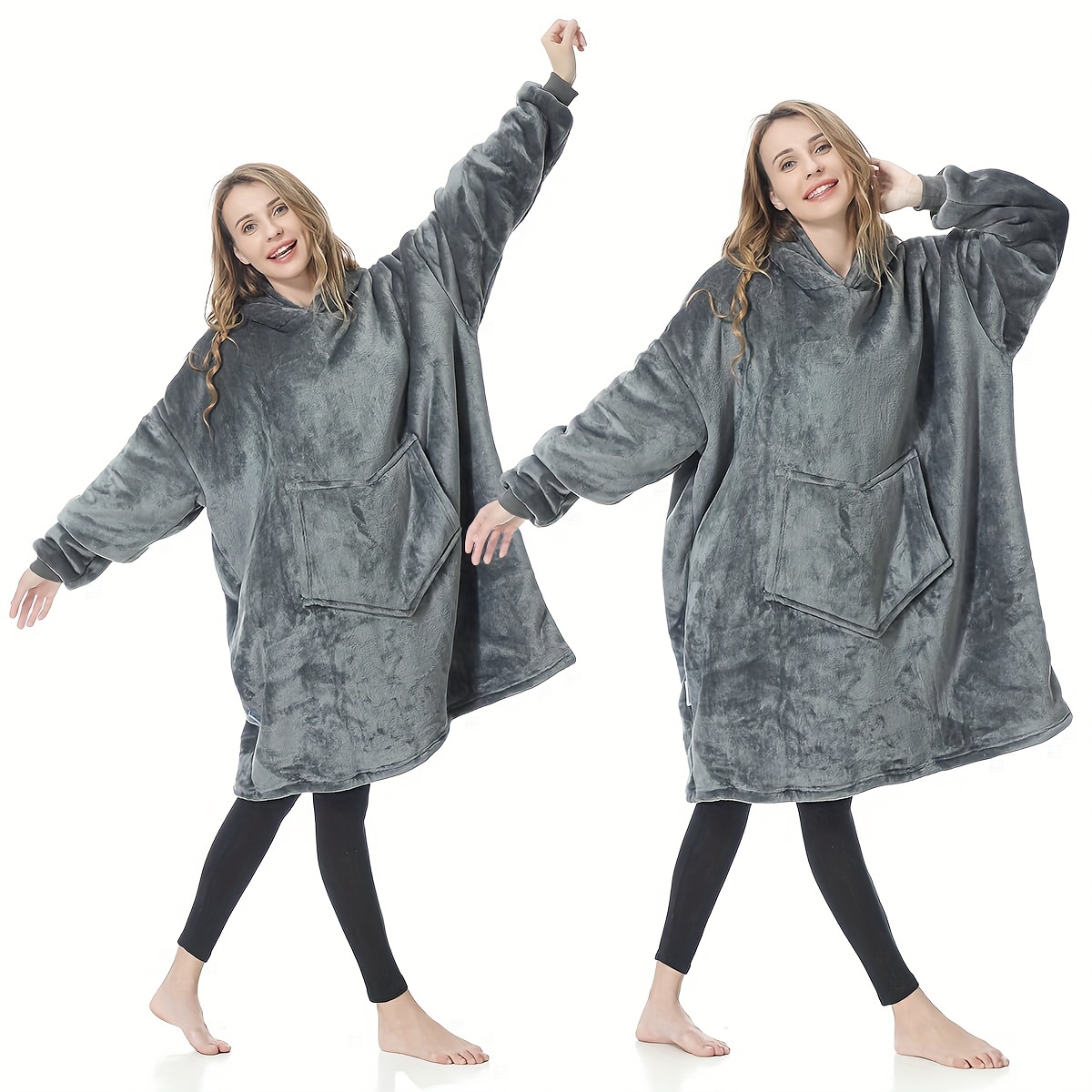 Sherpa Fleece Oversized Hoodie Blanket Cozy Reversible Snuggle Sweatshirt with Pockets Machine Washable Grey