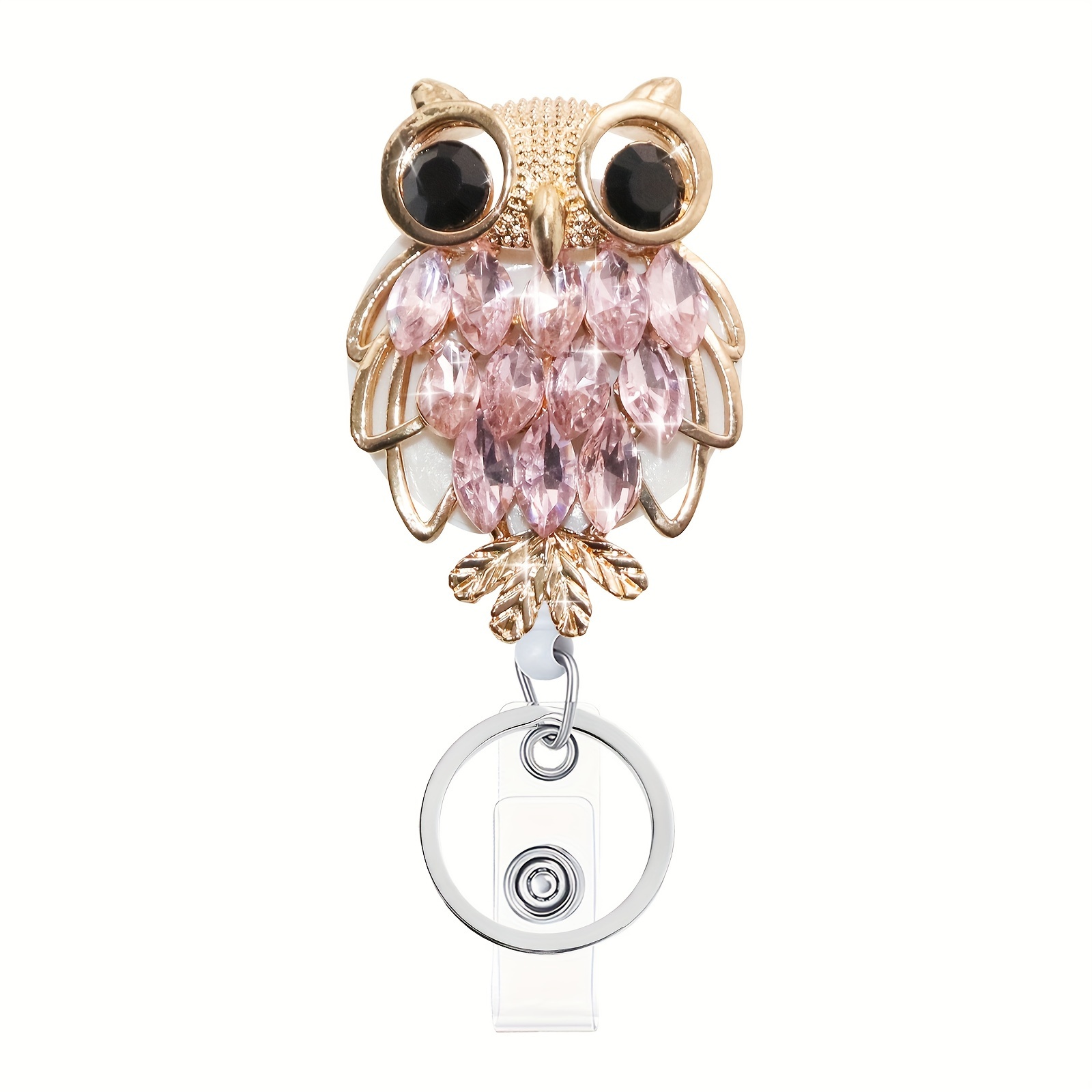 * 1pc Cute Badge Reel For Women, Funny Retractable Rhinestone Badge Reel  Holder With Metal Clip And Keyring, Owl ID Name Badge Holder For Keys Ke