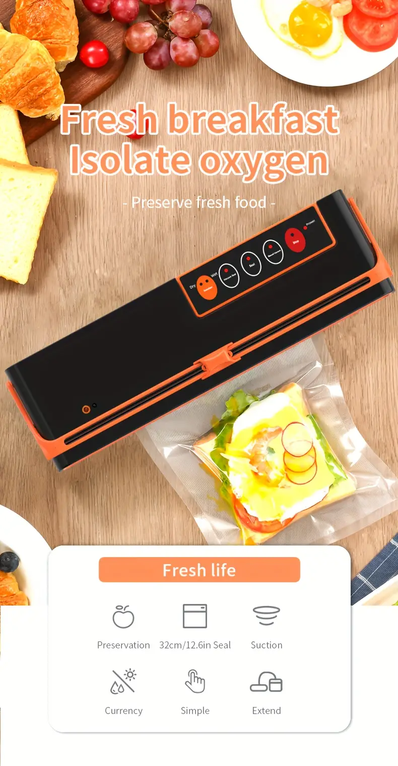 1set vacuum sealer machine automatic food sealer with cutter dry moist modes maximum sealing width 12 6 inch with removable adjustable bag holder powerful suction air sealing system with 10 sealing bags air suction hose details 0