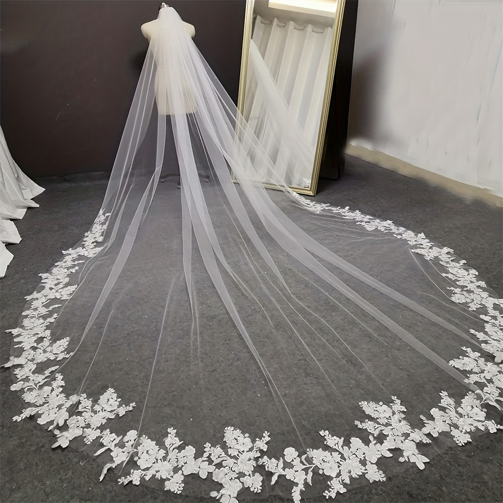 Cathedral Length Wedding Bridal Veil Full Edge Tulle White Veils Wedding  Photo - WEDDING ACCESSORY