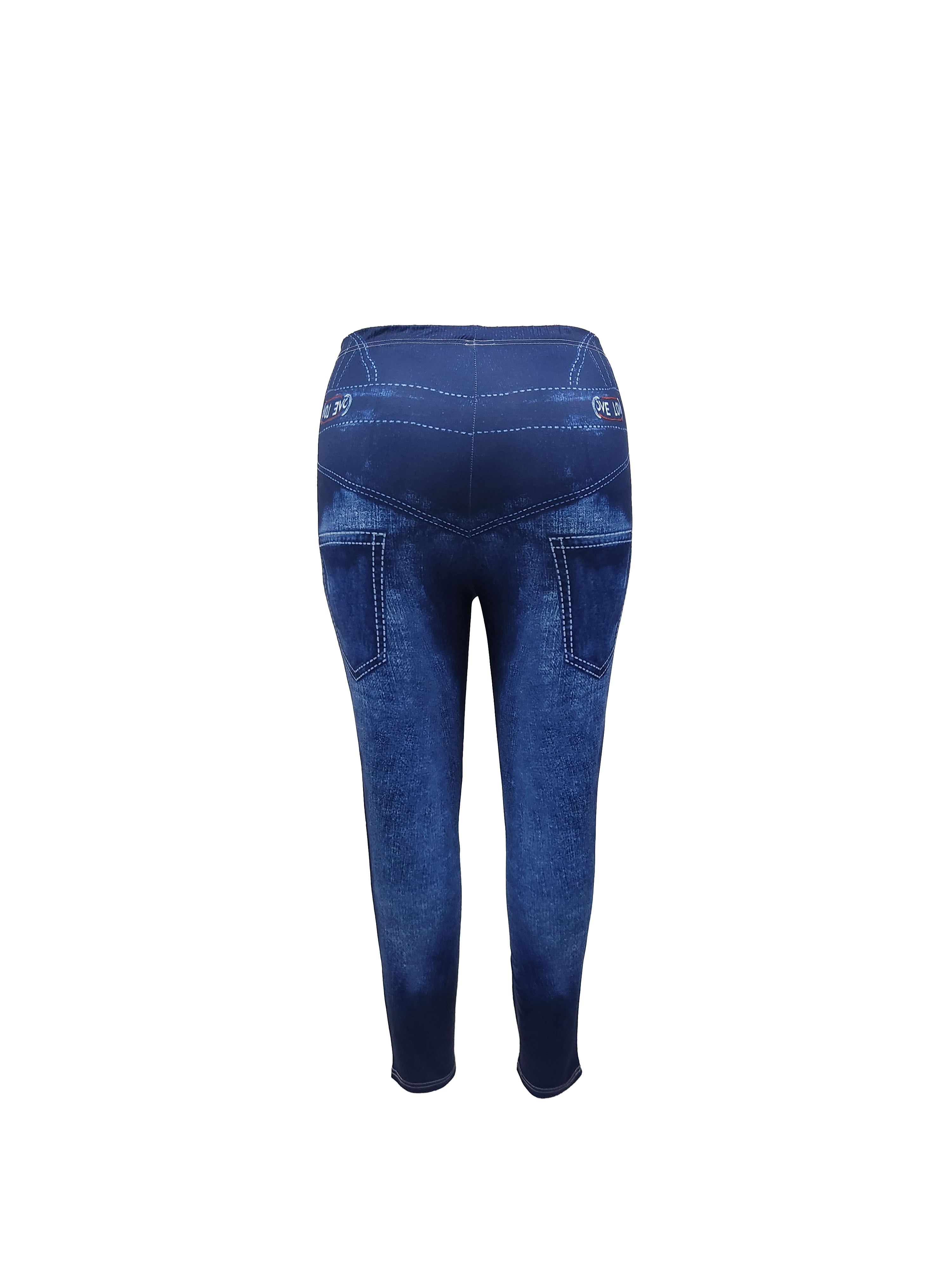 Plus Size Casual Leggings Women's Plus Denim Print High - Temu Philippines