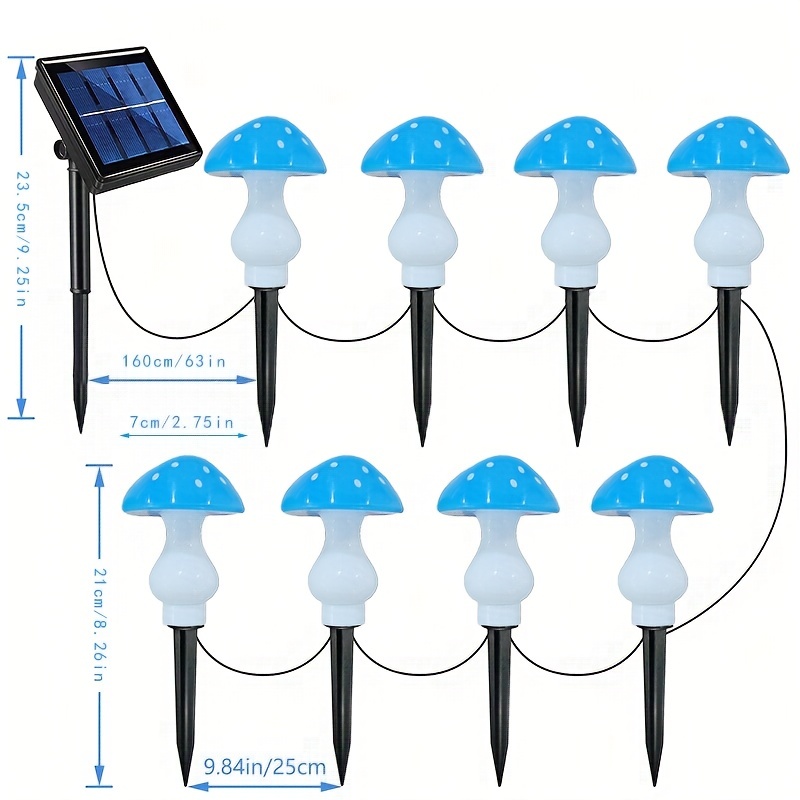 1パック8LEDソーラーキノコライト、暖かい光感ソーラーグラウンド芝生