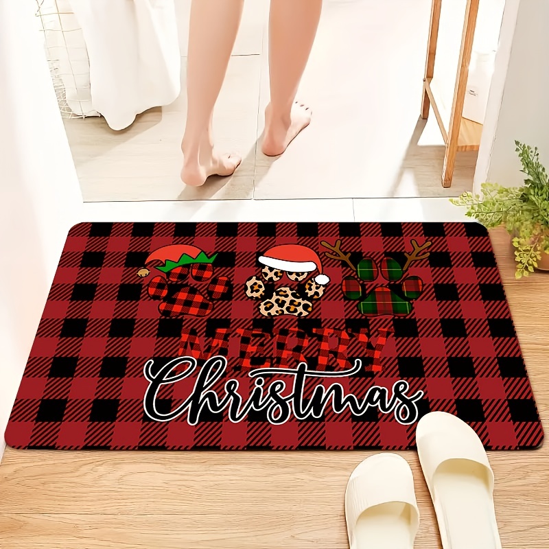 Washable Doormat Rug | Fade-Resistant | Winter Tartan Red Doormat | Ruggable