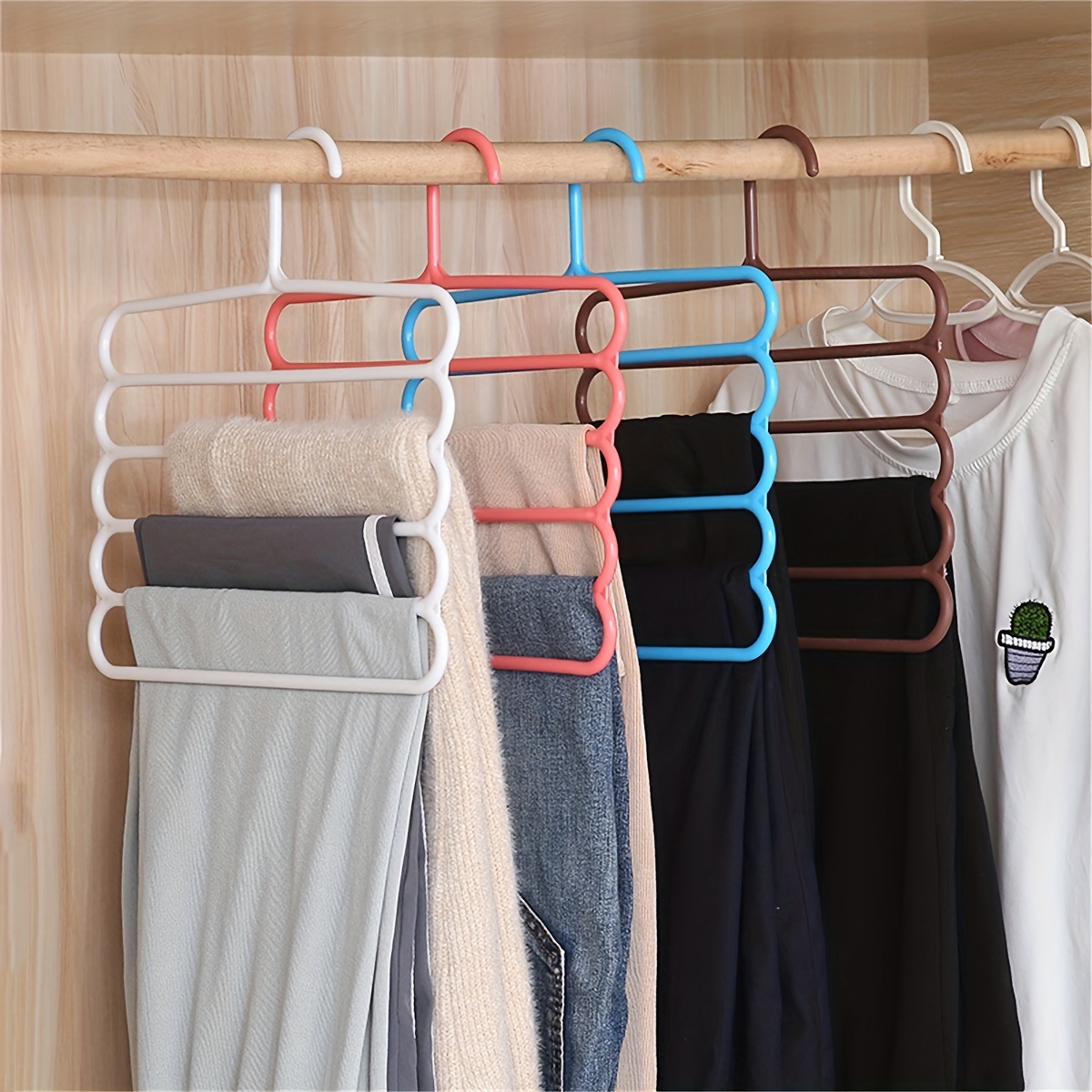 1pc Creative Multilayer Storage Pants Hanger Plastic Clothes Hanger,  Multifunctional 5 Layer Towel Rack, Extra Large Clothes Hanger