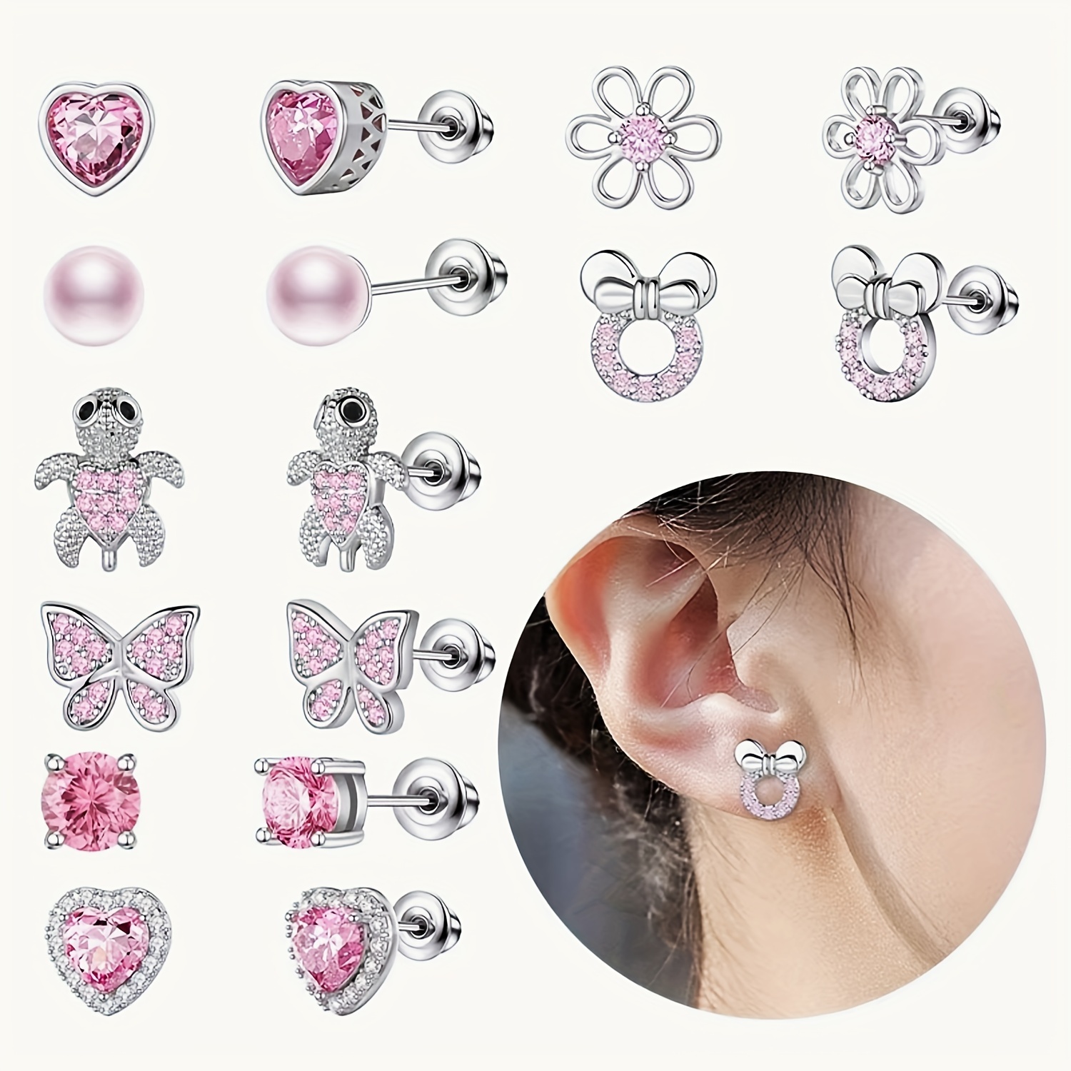 33/30 Pairs Hypoallergenic Earrings for Girls Sensitive Ears with Stainless Steel Post -Assorted Cute Stud Earrings for Teens Girls Women, Girl's