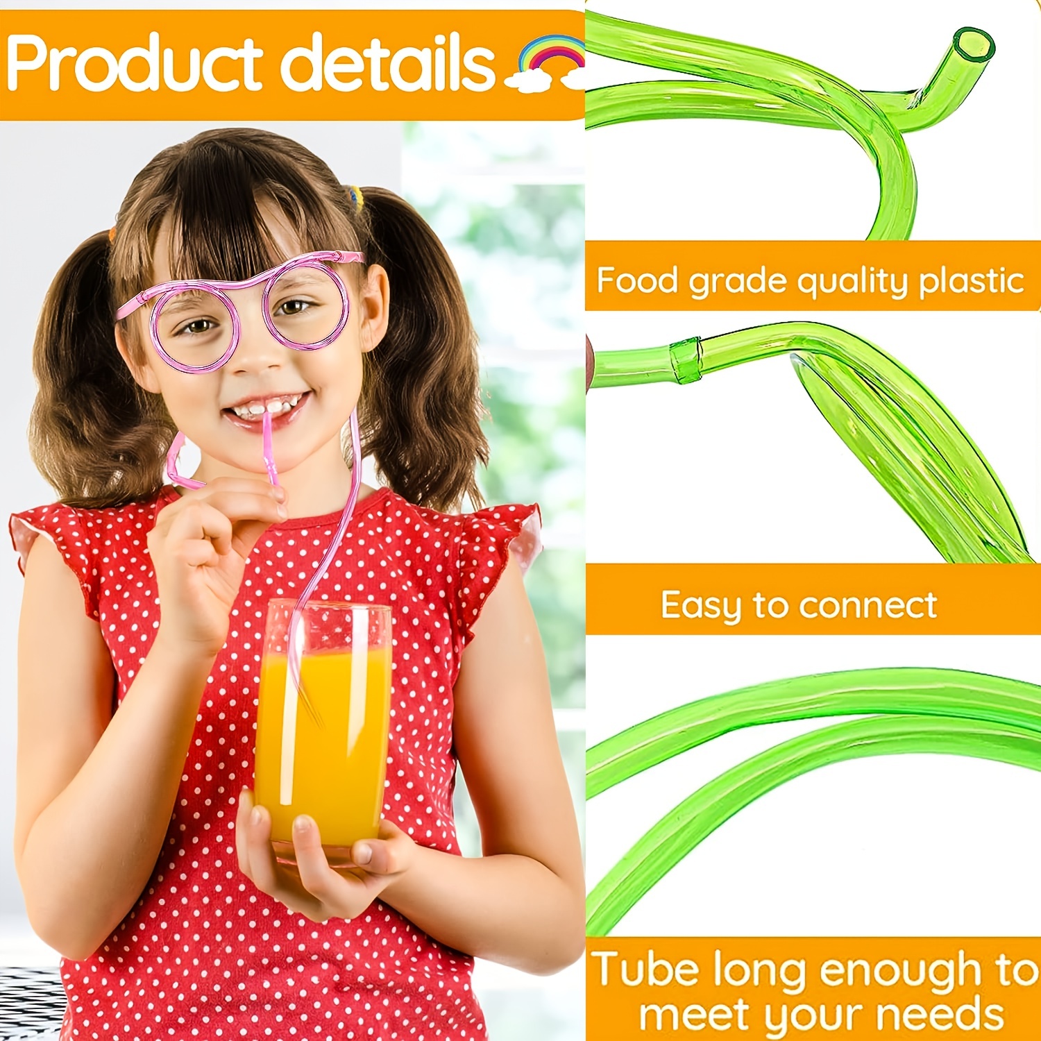 Fun Soft Plastic Straw Funny Glasses Drinking Straw Glasses Juice Kids Straw  Glasses Long Tube Fun Drinking Straw For Children Straw Glass - 1 Pc