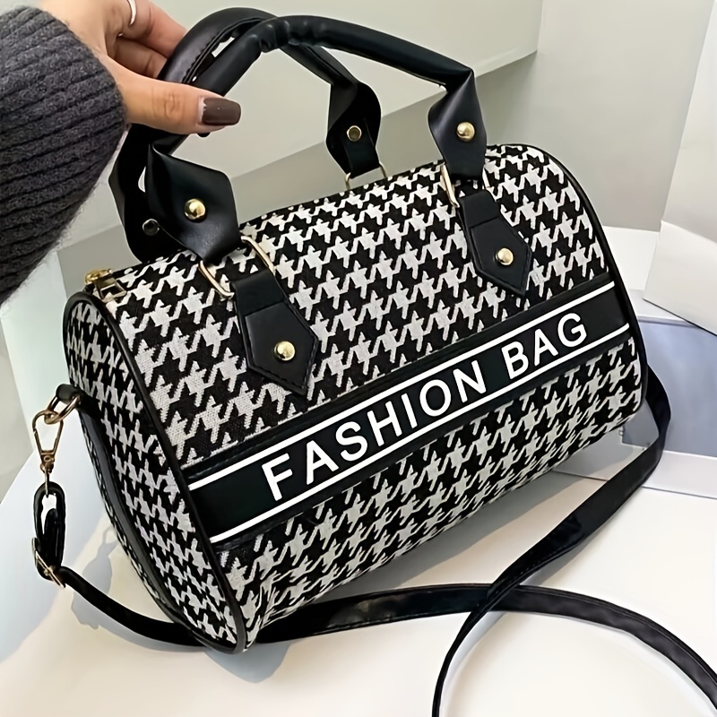 

Fashionable Handbag Shoulder Bag, Lightweight Houndstooth Pattern Large Capacity Shoulder Bag, Women's Outdoor Commuter Crossbody Bag