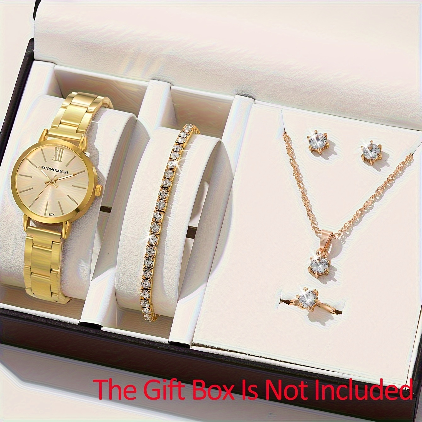 

1/6pcs/set Women's Business Leisure Quartz Watch Luxury Golden Analog Wrist Watch & Jewelry Set, Gift For Mom Her