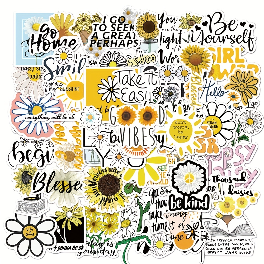 50 Adorable Daisy Slogan Stickers Perfect For Luggage - Temu