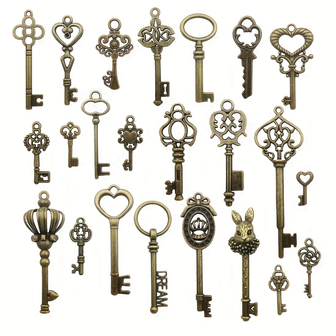 Vintage Key Set Charms Mixed Antique Style Bronze Pendant - Temu