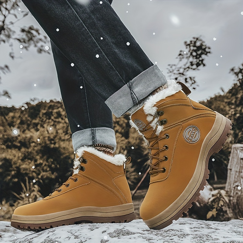 mens high top fleece lined warm casual boots outdoor snow boots with lace up closure rubber sole Temu Malta