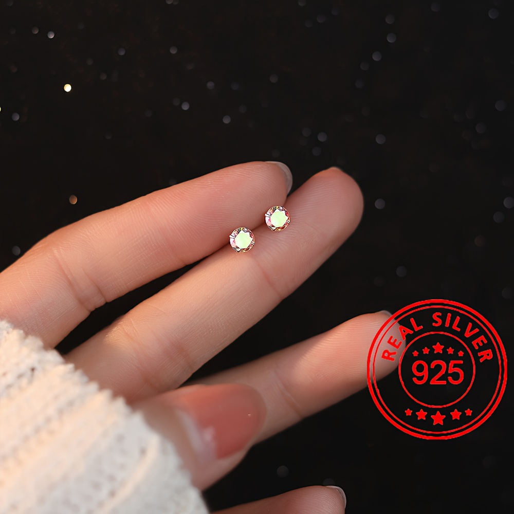 Cercei rotunzi tip stud, argint 925, iridescenti si stralucitori, hipoalergenici - Pereche