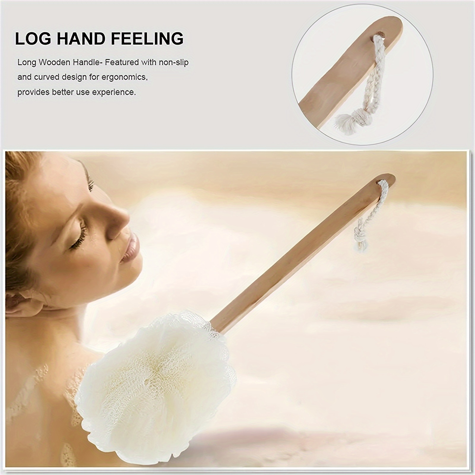 Back Scrubber for Shower, Anti-Slip Long Handle Bath Sponge Shower Brush,  Soft Nylon Mesh Back Cleaner Washer, Body Bath Exfoliating Brush for Women