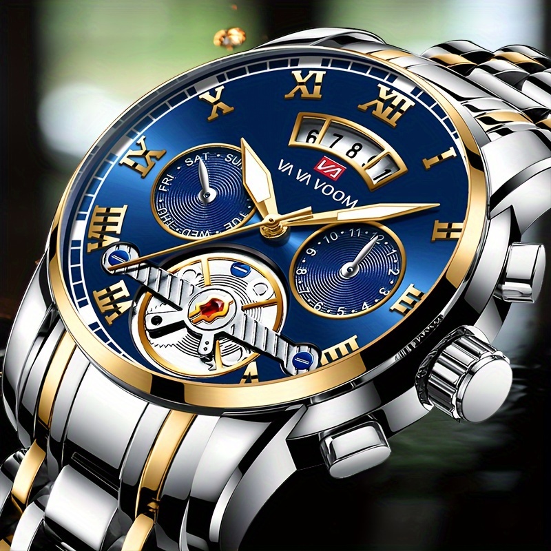 Мужские часы VA VA VOOM, модные спортивные водонепроницаемые мужские кварцевые часы с календарем и ночным свечением, турбийон