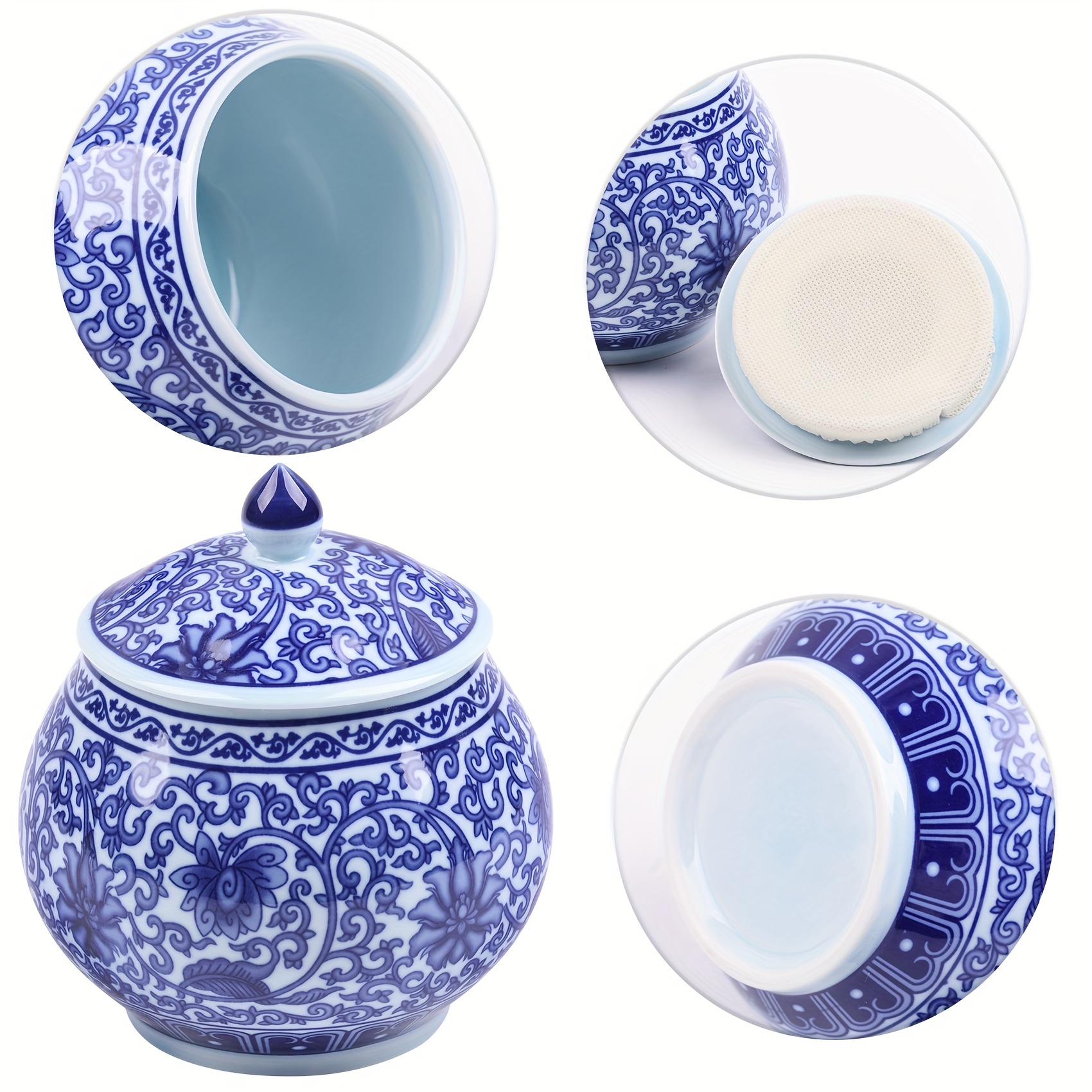 1pc Vaso In Ceramica, Tradizionale Vaso Di Zenzero Rotondo Chinoiserie,  Serie Di Porcellana Blu E Bianca