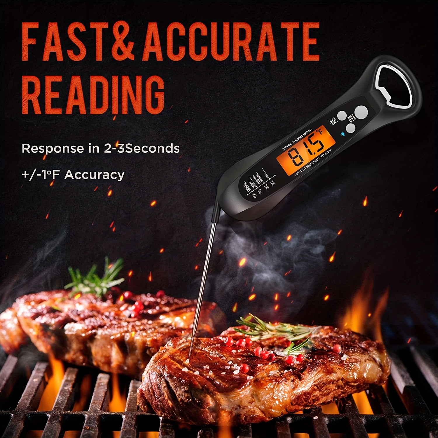 Instant Read Meat Thermometer for Grill and Cooking, Fast & Precise Digital  Food Thermometer with Backlight, Magnet, Calibration, and Foldable Probe