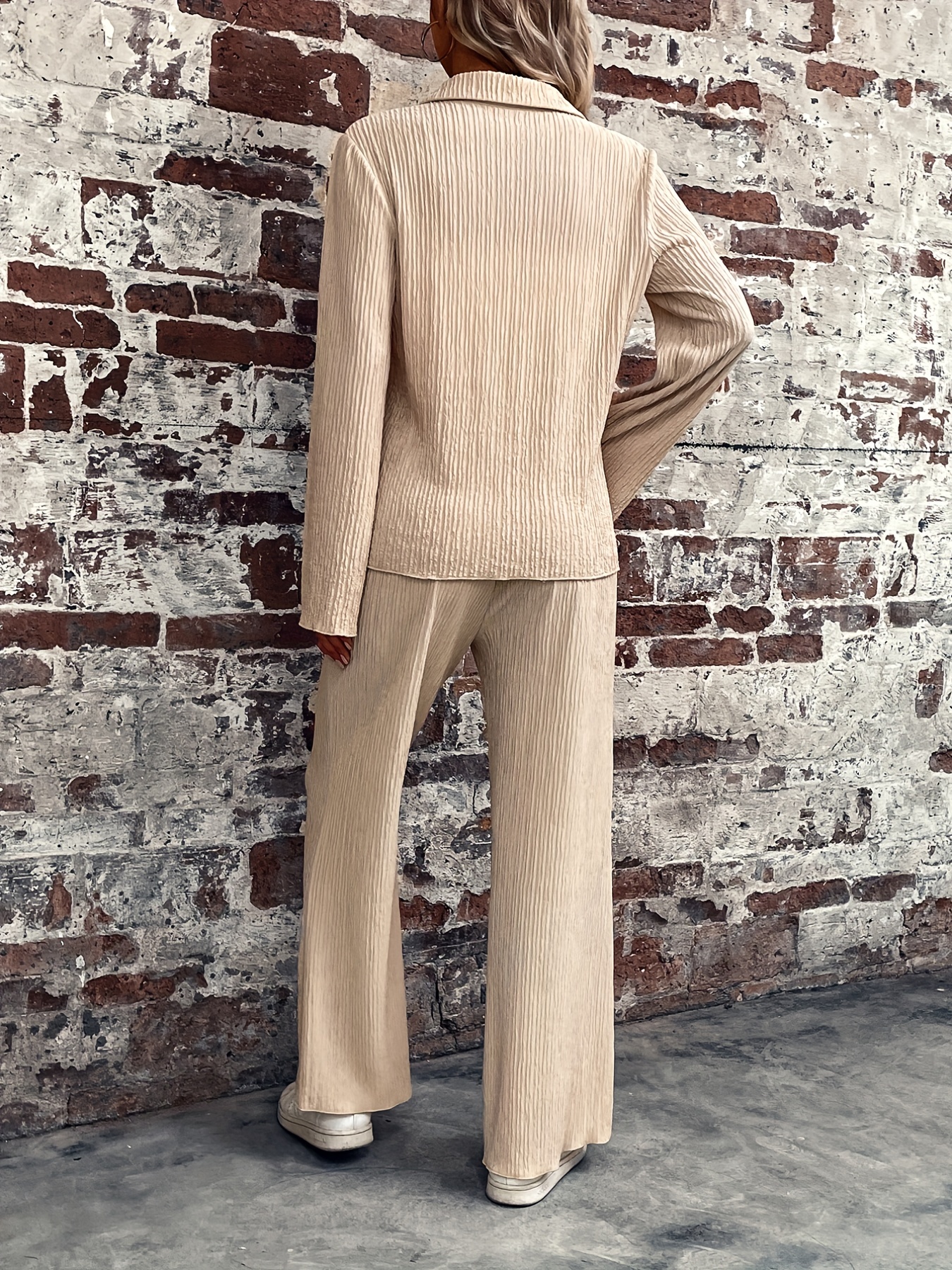 Button Front Shirt & Wide Leg Pants Set