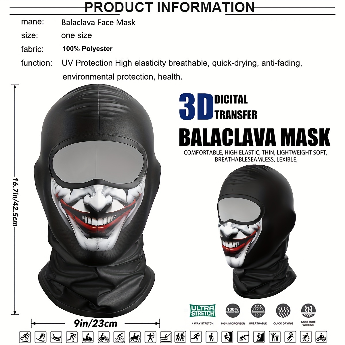 Motorcycle Balaclava Clown Print Moto Full Face Mask Windproof Skiing Head  Neck Warmer Cycling Biker Hood Cap Men Helmet Liner