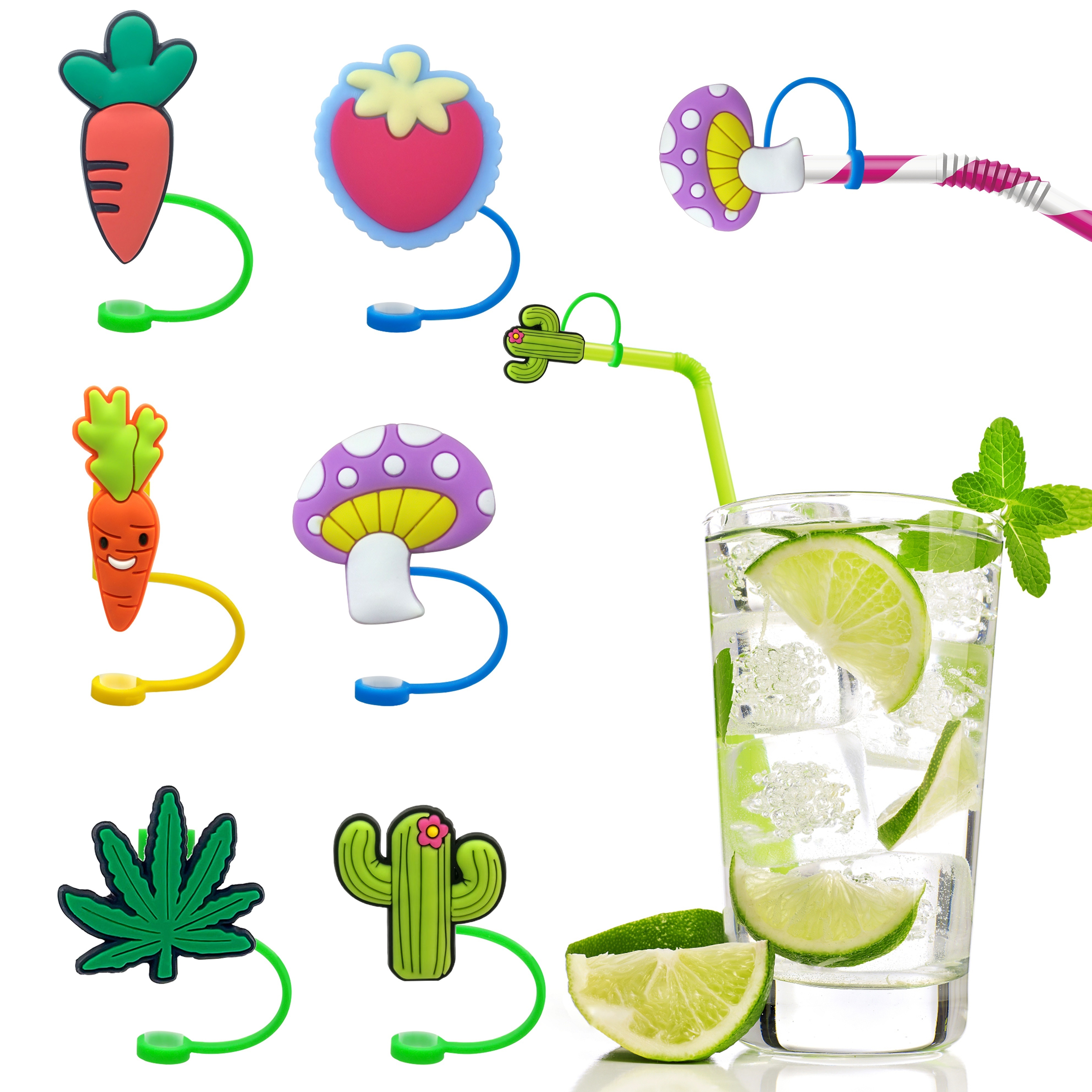 Silicone Straw Lids Cute Cartoon Design Straw Dust proof - Temu