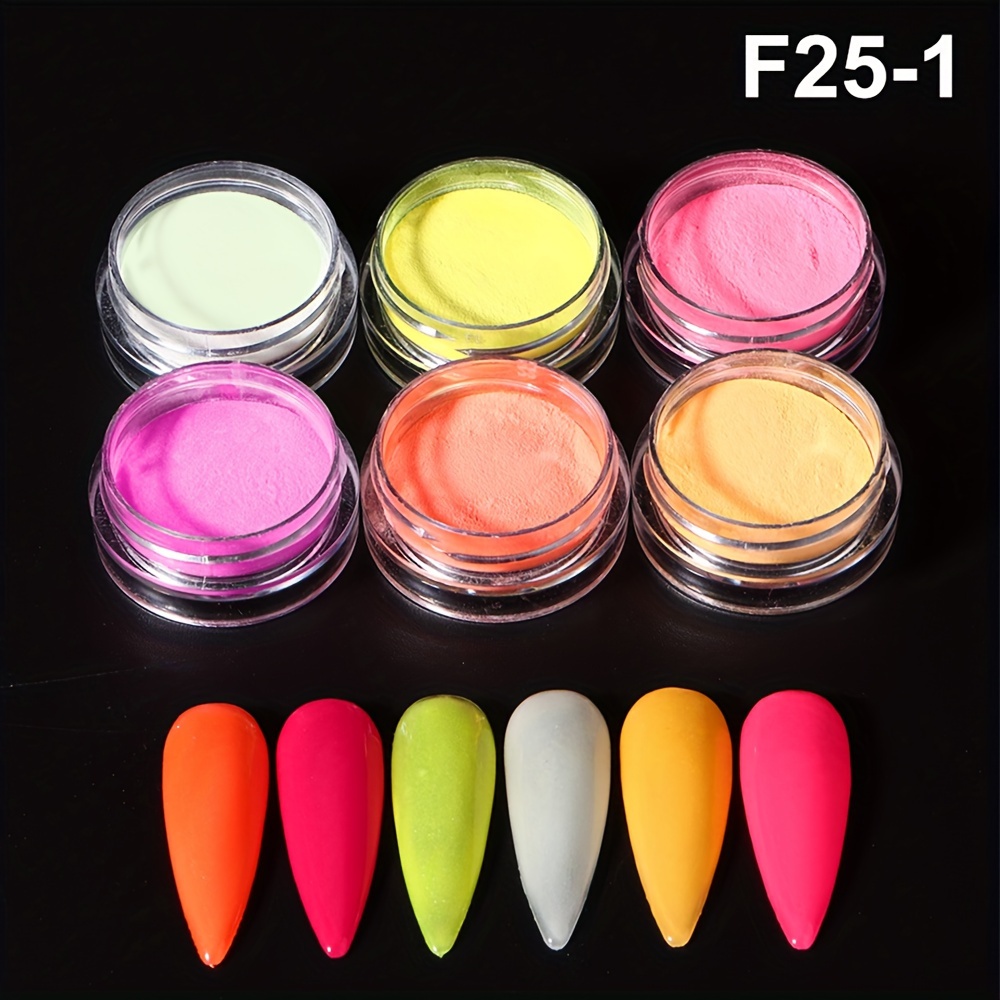 6PCS/SET Luminous Nail Glitter Powder Glow In The Green Orange Neon Dust  Luminescent Manicure Decorations