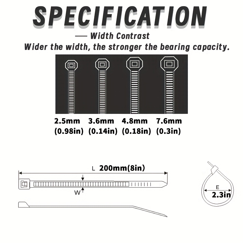 100 Unidades de Bridas de Nylon Pequeñas Blancas de 2.5 mm para Cables -  Longitud de 80 mm